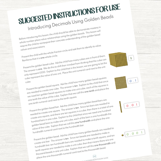 FREEBIE - Introducing Decimals using Montessori Golden Beads Lesson