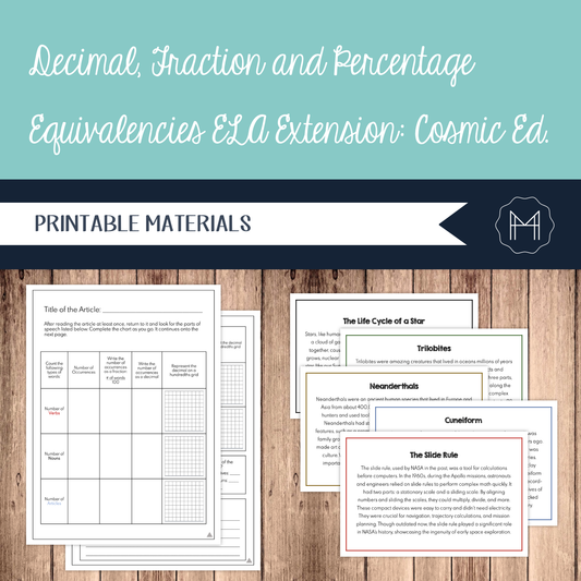 Decimal, Fraction and Percentage Equivalencies ELA Extension: Cosmic Education