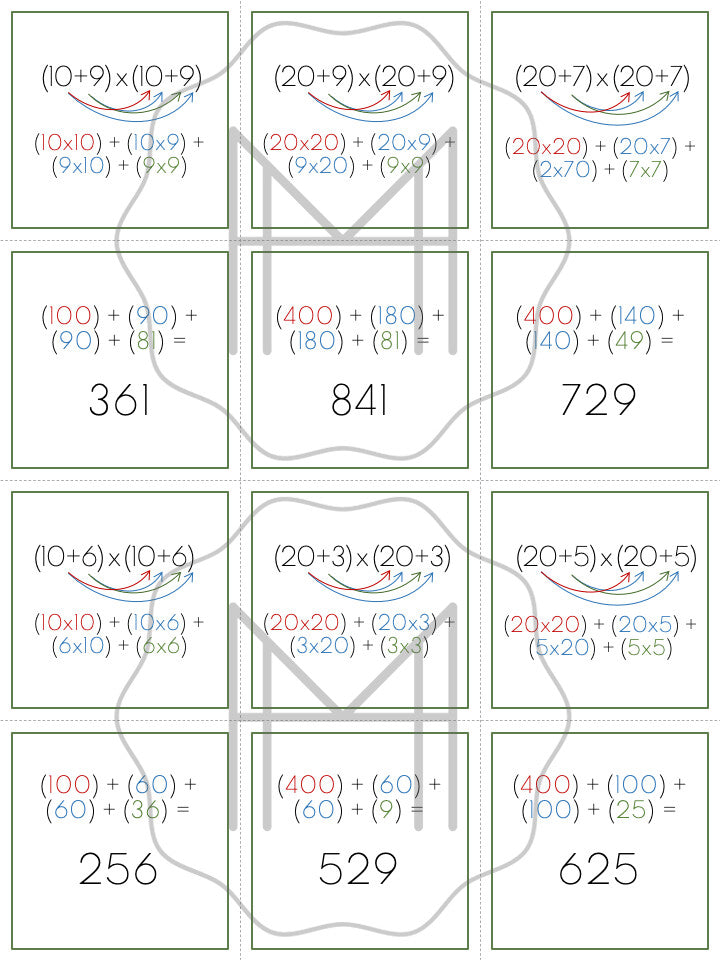 Binomial Square Matching Cards