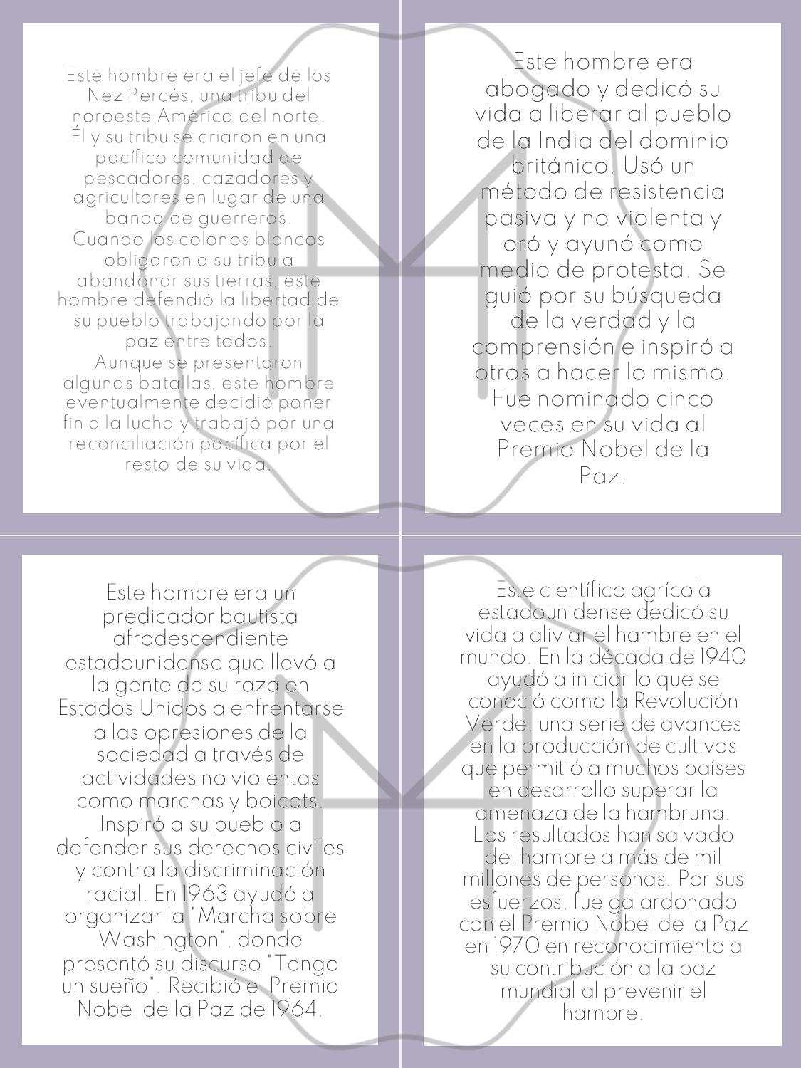 Español - Creadores de paz - Tarjetas en 3 partes