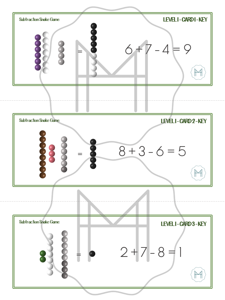 Subtraction Snake Game Task Cards