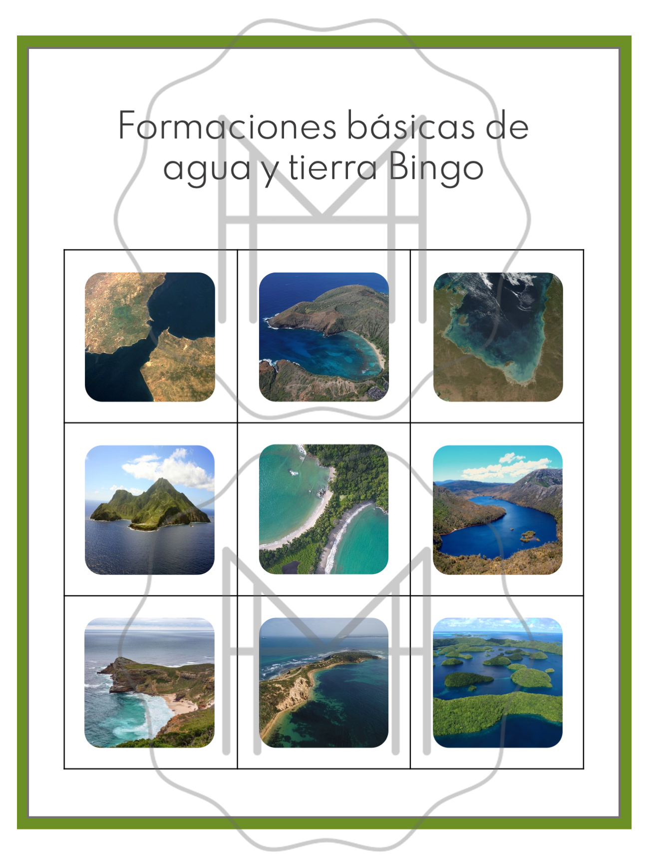Basic Land and Water Forms 3-Part Cards
