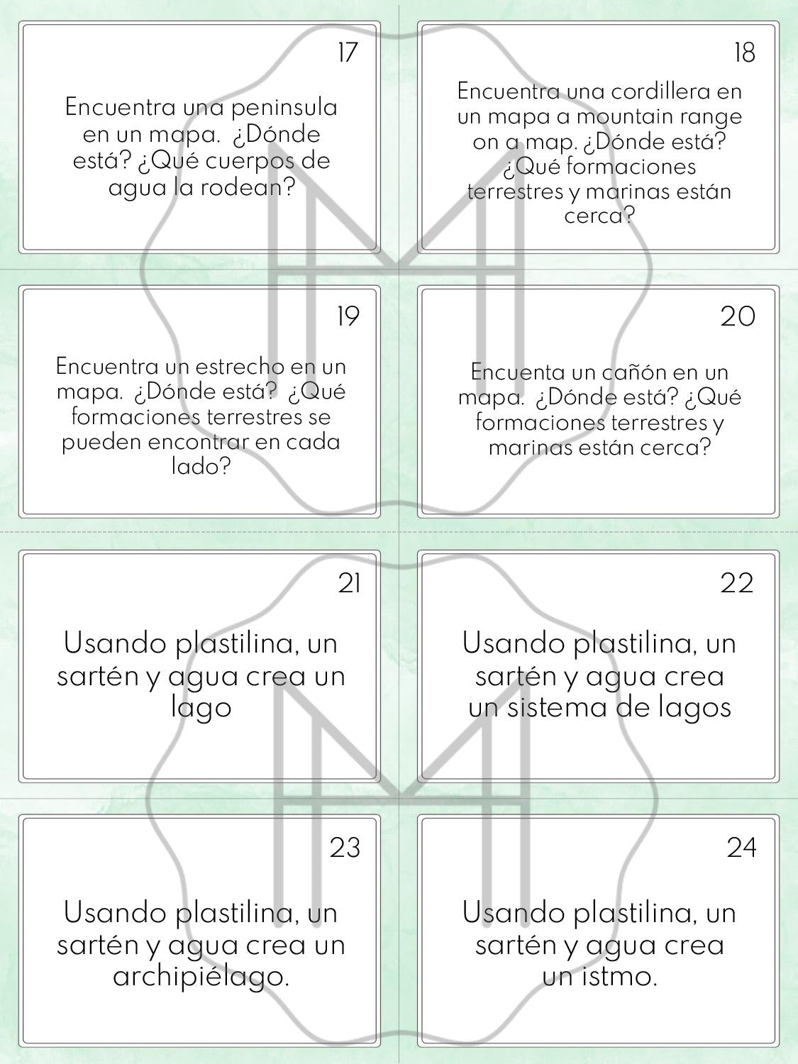 Español - Formaciones de tierra y agua – Tarjetas de comando