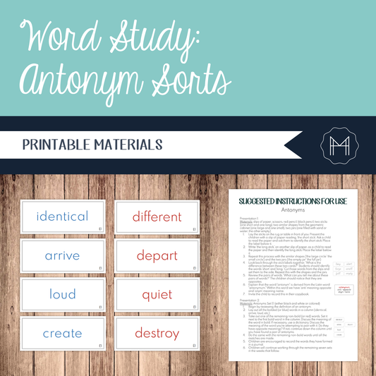 Word Study: Antonym Matching Cards