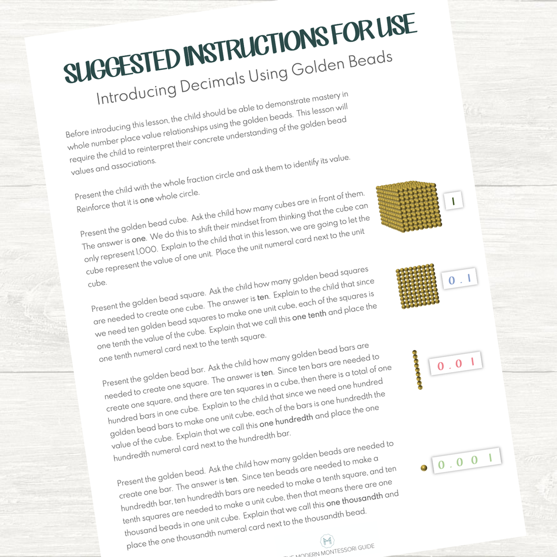 FREEBIE - Introducing Decimals using Montessori Golden Beads Lesson ...