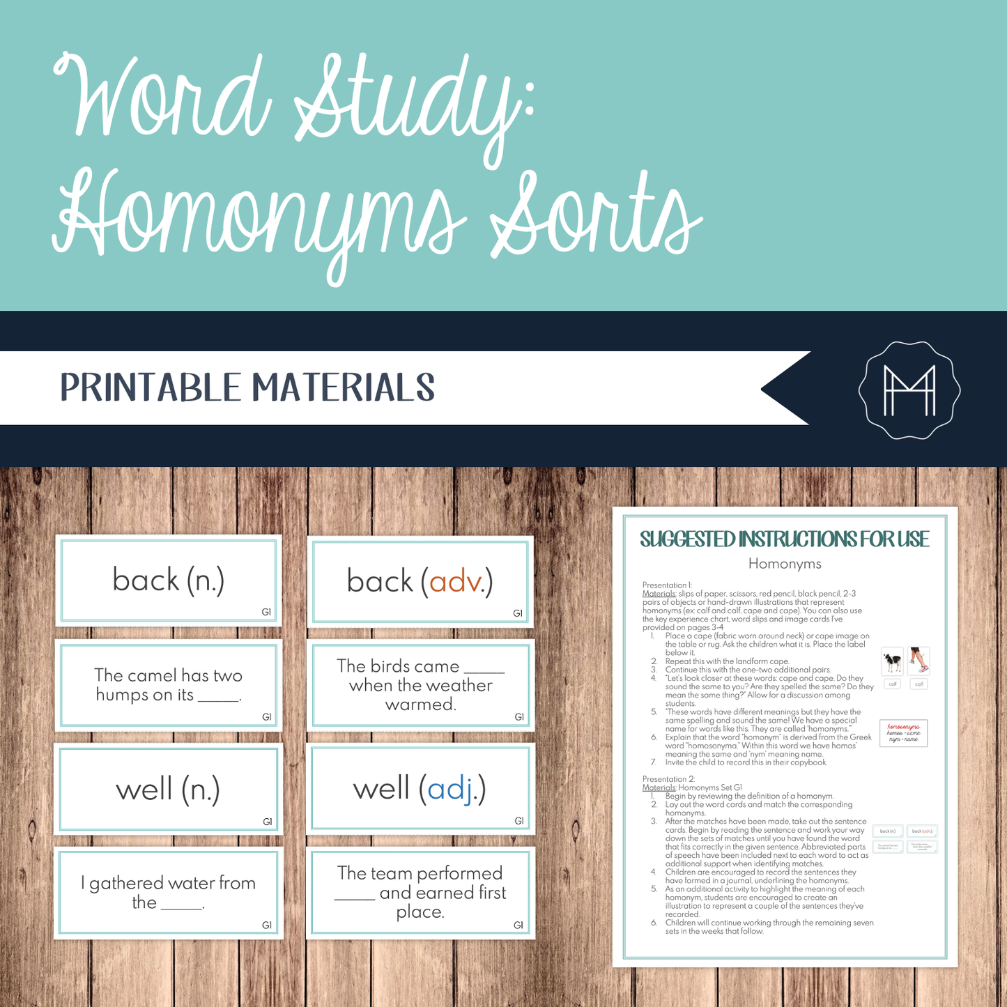 Word Study: Homonym Matching Cards – themodernmontessoriguide