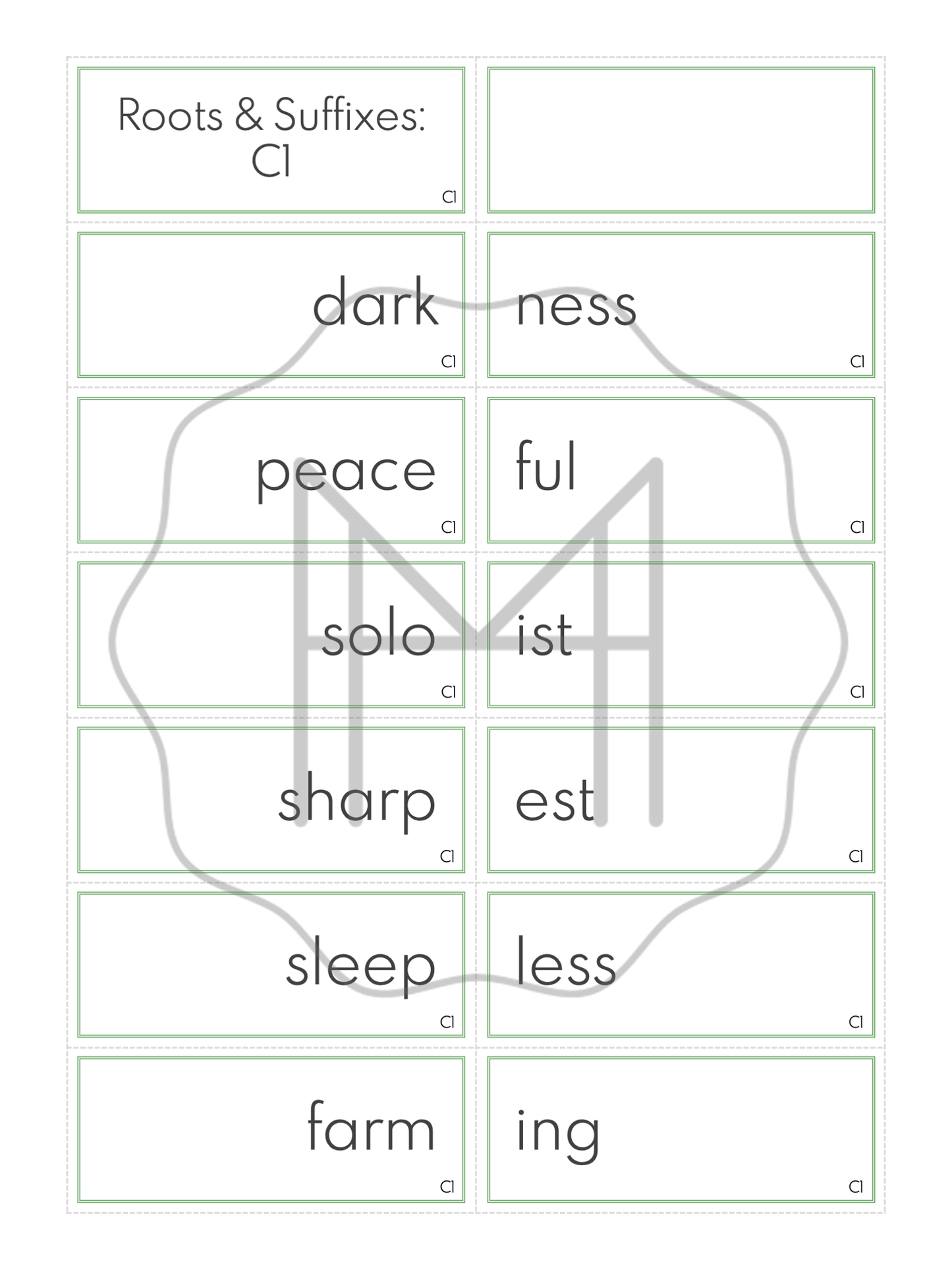 Word Study: Root Words and Suffixes Matching Cards