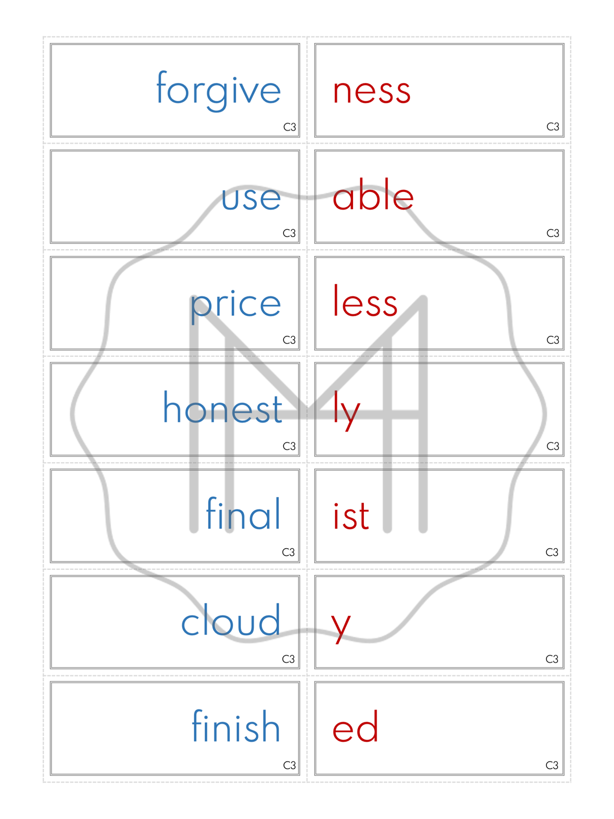 Root Matching Words Word Study: Root Words and Suffixes Matching Cards ...