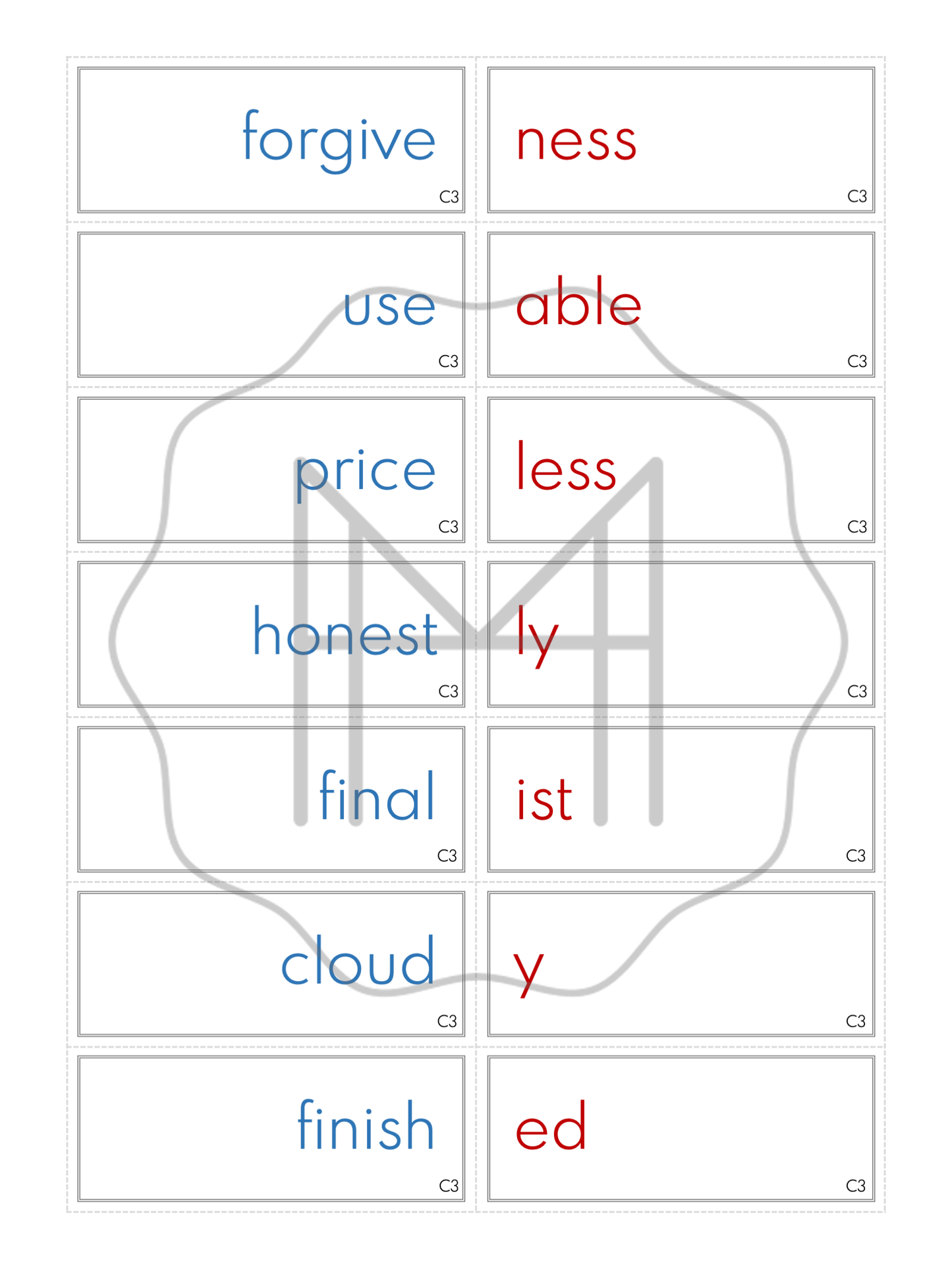 Word Study: Root Words and Suffixes Matching Cards