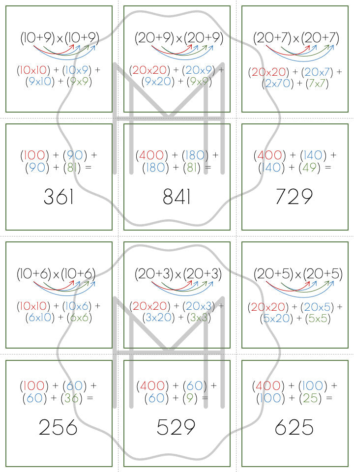 Binomial Square Matching Cards
