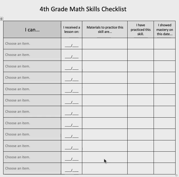 5th Grade ELA Skills Checklist Montessori Record Keeping