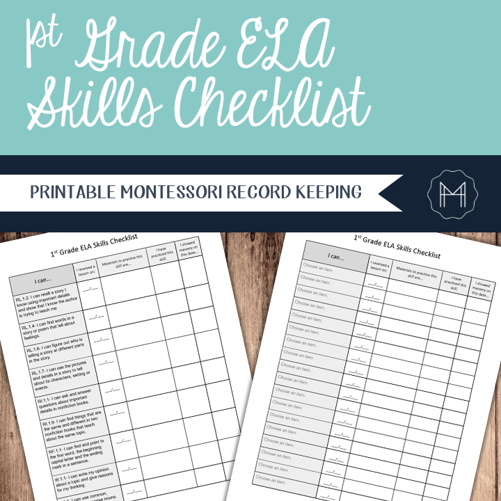 1st Grade ELA Skills Checklist Montessori Record Keeping