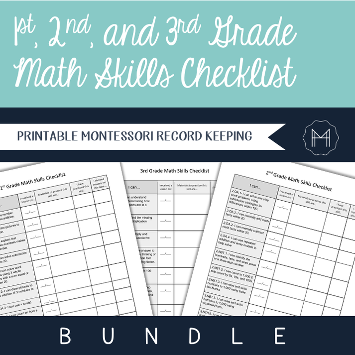 Simple 3rd Grade Math Checklist BUNDLE! 1st-3rd Grade Math Skills Checklist- Montessori Record Keeping ...