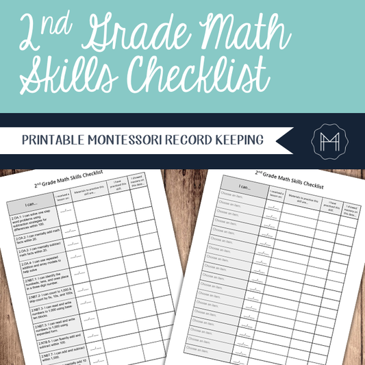 2nd Grade Math Skills Checklist- Montessori Record Keeping