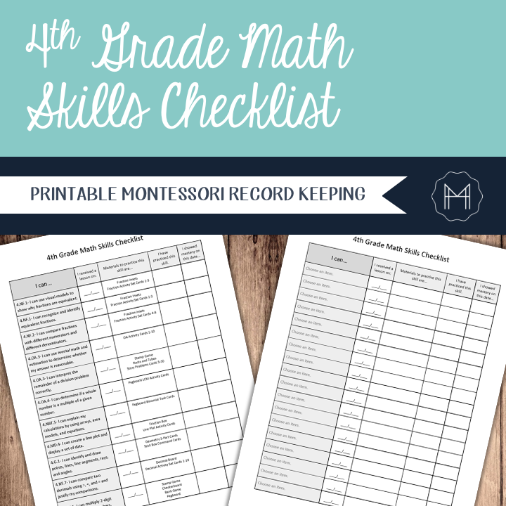 4th Grade Math Skills Checklist- Montessori Record Keeping ...