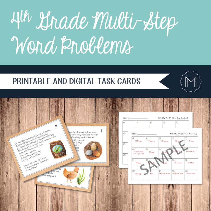 4th Grade Multi-Step Word Problem Task Cards