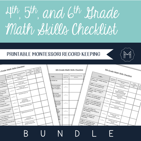 BUNDLE! 4th-6th Grade Math Skills Checklist- Montessori Record Keeping