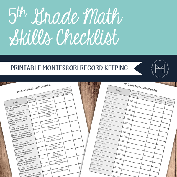 5th Step Checklist 5th Grade Math Skills Checklist- Montessori Record Keeping ...