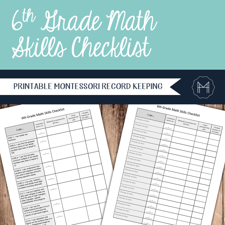 6th Grade Math Skills Checklist- Montessori Record Keeping