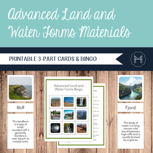 Advanced Land and Water Forms 3-Part Cards and Bingo Game