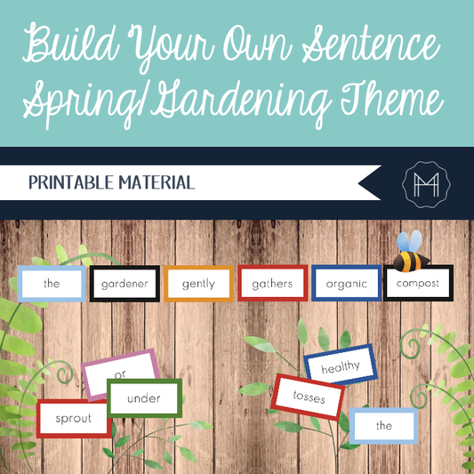 Build Your Own Sentences: Montessori Color-Coded Cards- Spring/Gardening Themed