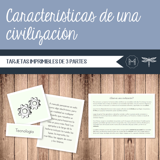 Español - Características de una civilización - Tarjetas en 3 partes