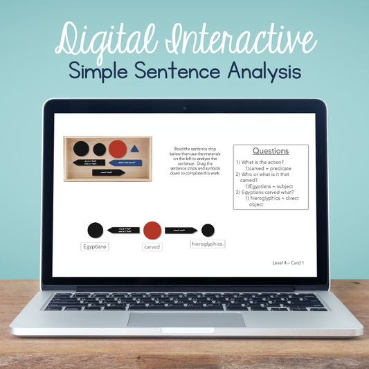 Digital Interactive Montessori Style Simple Sentence Analysis Task Cards