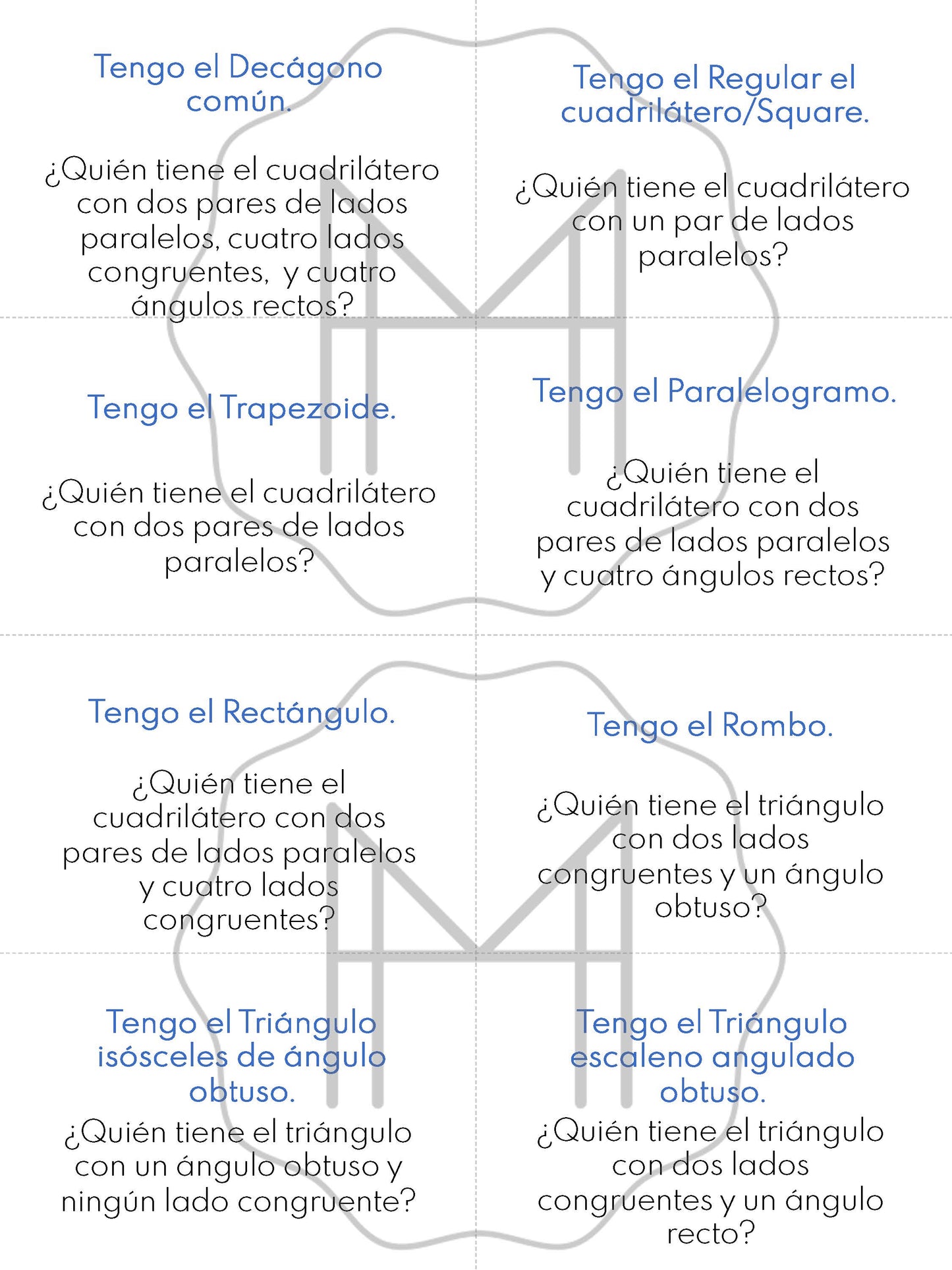 Español - Formas de 2 dimensiones - Materiales