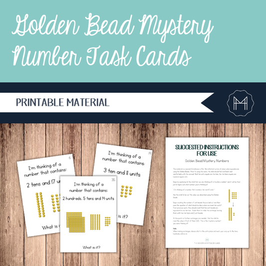 Montessori Style Golden Bead Mystery Number Task Cards
