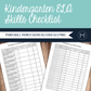 Kindergarten ELA Skills Checklist- Montessori Record Keeping