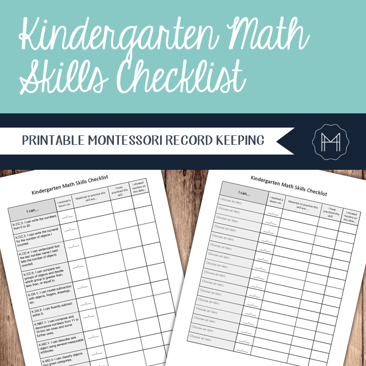 Kindergarten Math Data Checklist Kindergarten Math Skills Checklist- Montessori Record Keeping ...