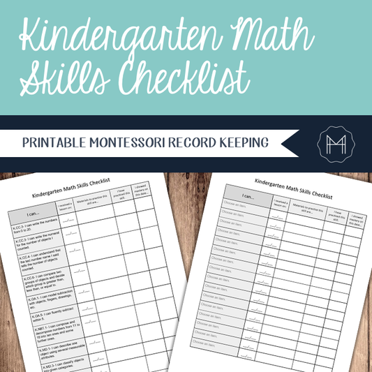 Kindergarten Math Skills Checklist- Montessori Record Keeping