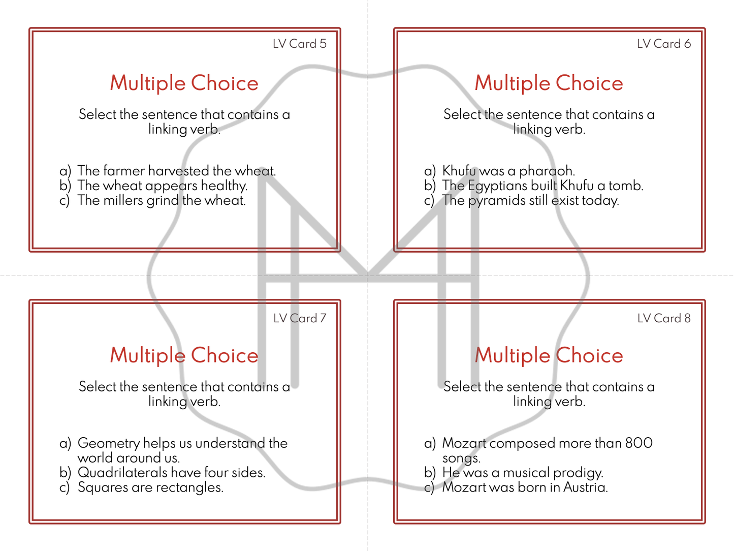 Linking Verbs Materials