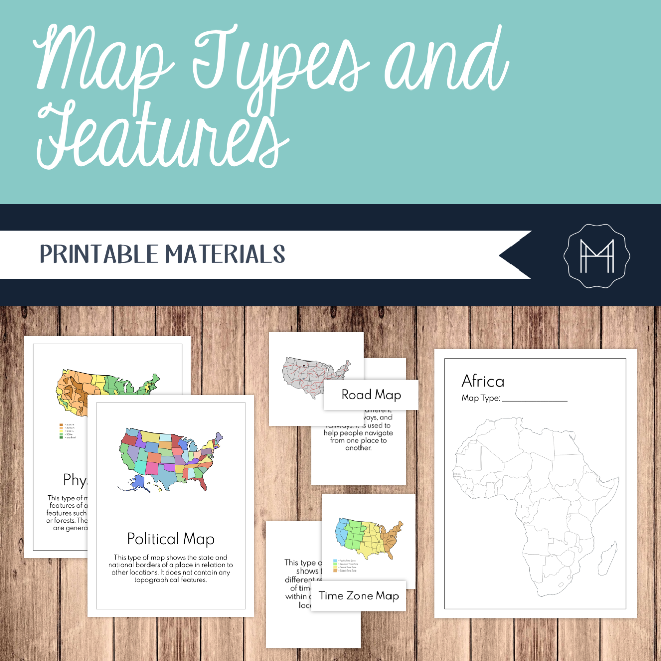 Map Types and Features 3-Part Cards and Posters