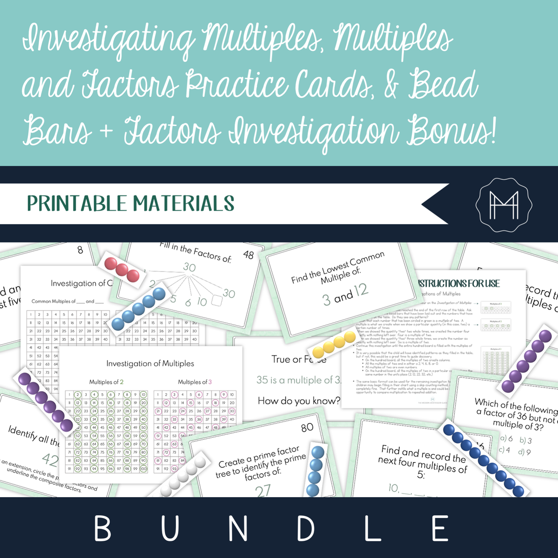 Investigating Multiples, Multiples and Factors Practice Cards, & Bead ...