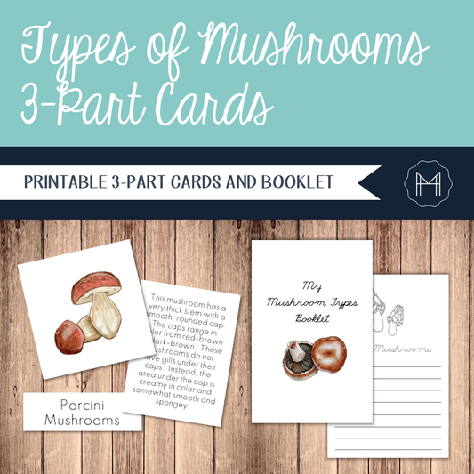 Types of Mushrooms 3-Part Cards and Booklet