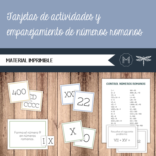 Tarjetas de actividades y emparejamiento de números romanos