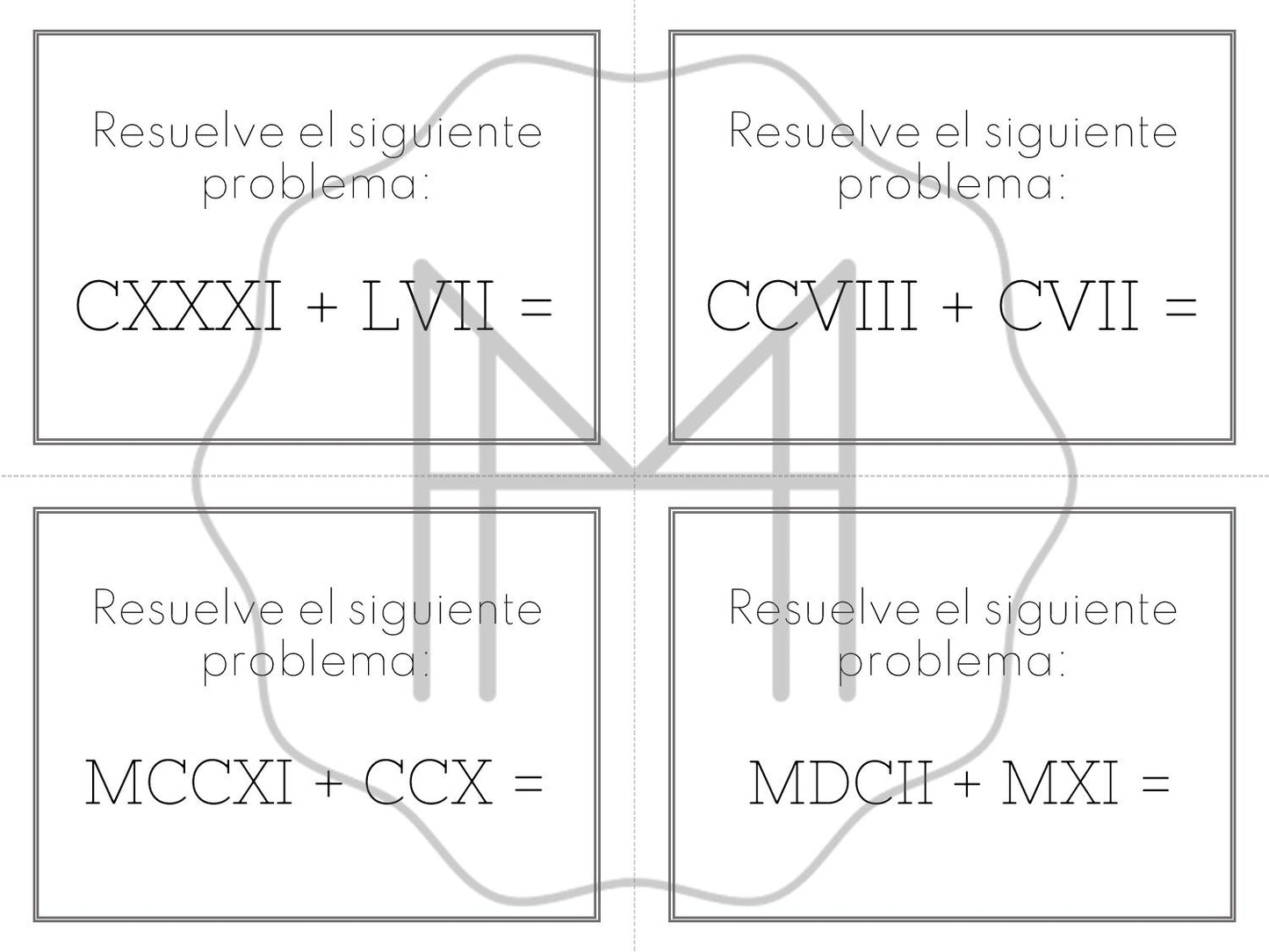 Tarjetas de actividades y emparejamiento de números romanos