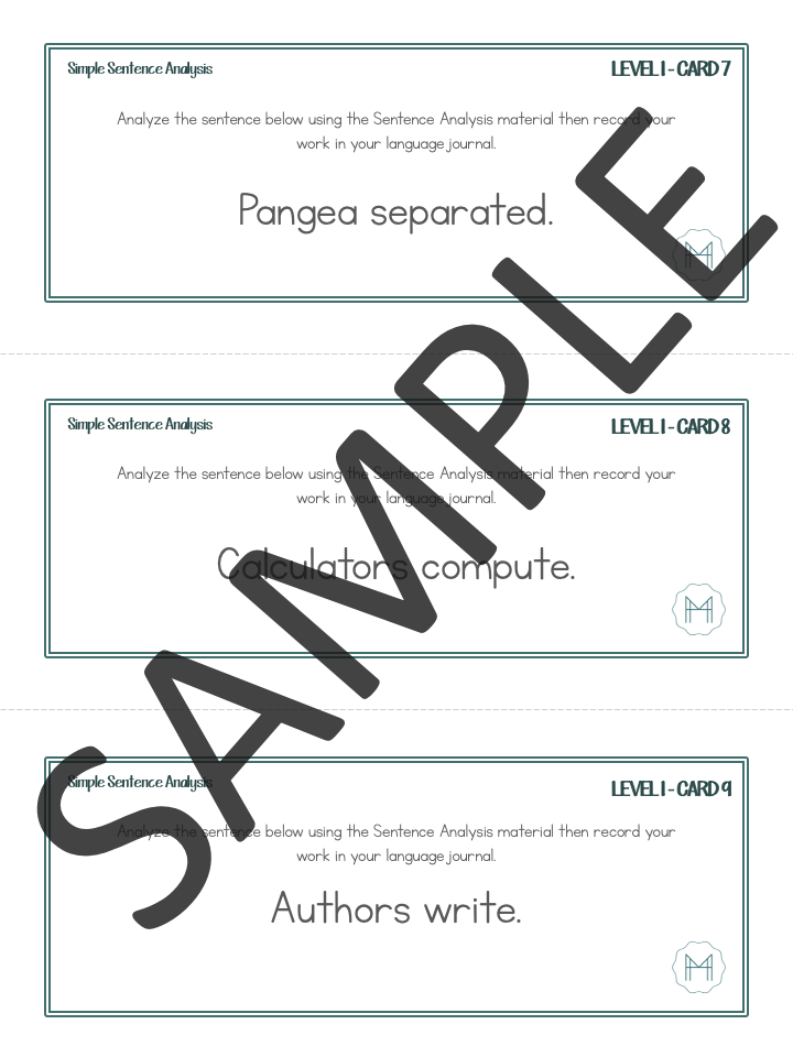 Simple Sentence Analysis Task Cards