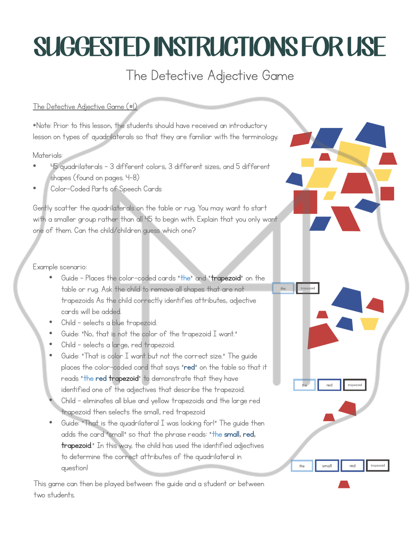 The Detective Adjective Game- Quadrilaterals