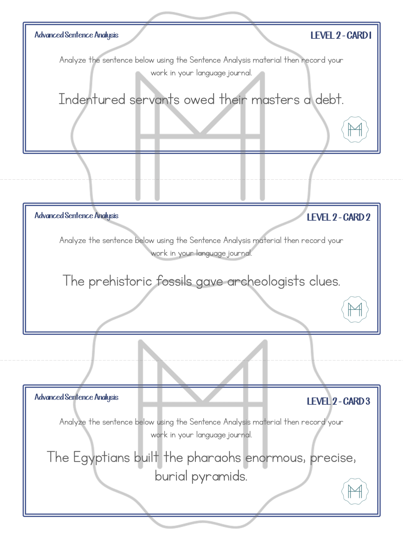 Advanced Sentence Analysis Task Cards