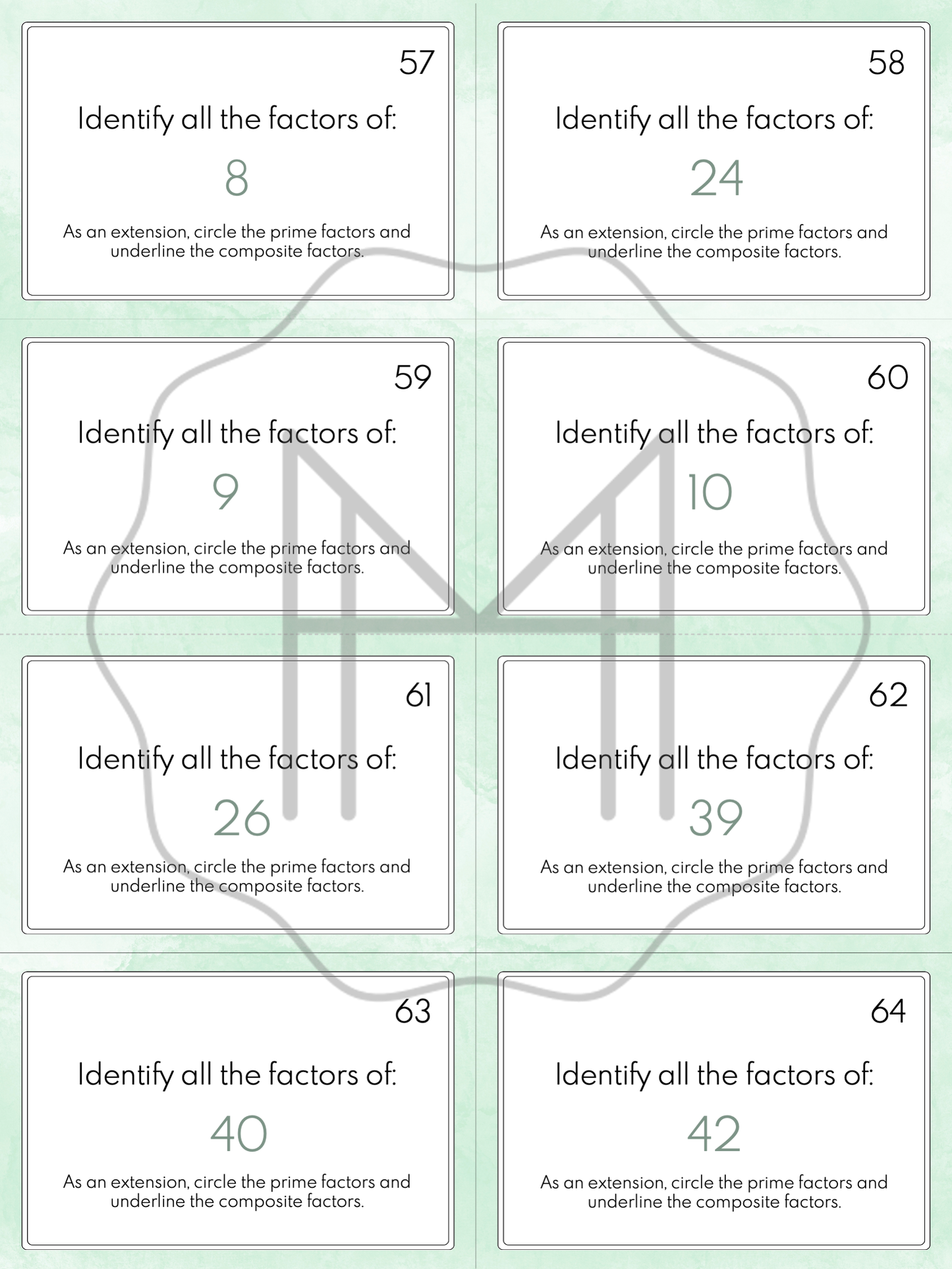 Investigating Multiples, Multiples and Factors Practice Cards, & Bead Bars