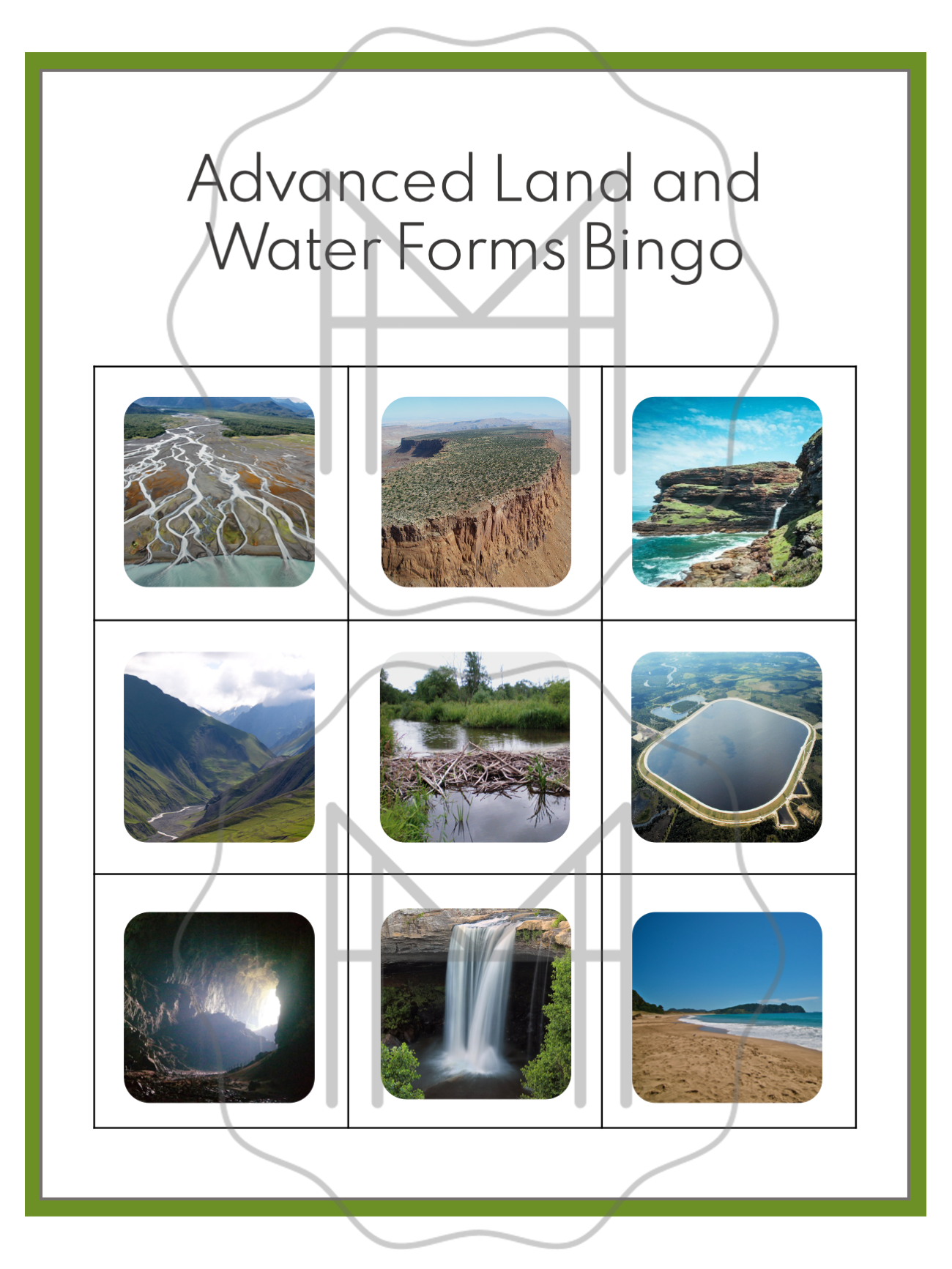 Advanced Land and Water Forms 3-Part Cards and Bingo Game