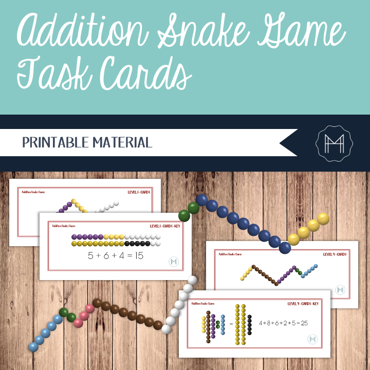 Addition Snake Game Task Cards